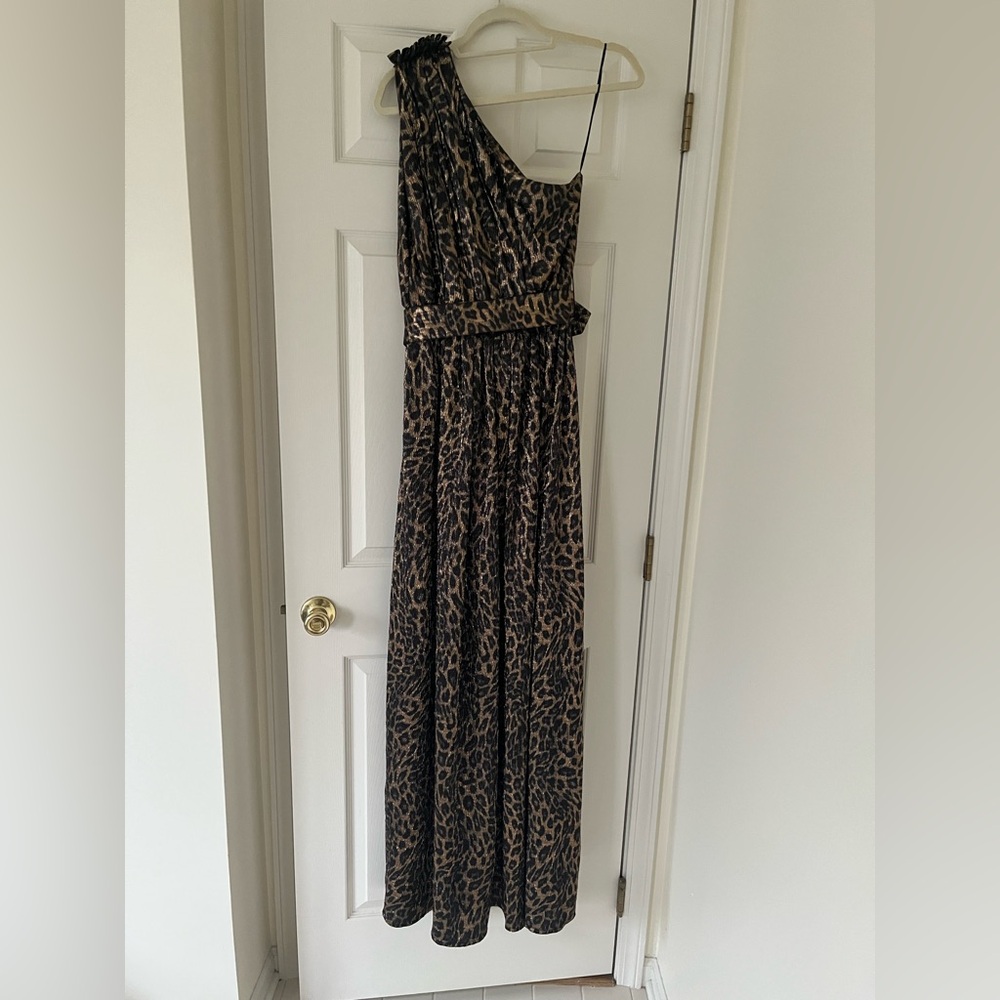 Retrofete Andrea Maxi Dress in Bronze Leopard Small One Shoulder Formal Gala - Picture 3 of 11